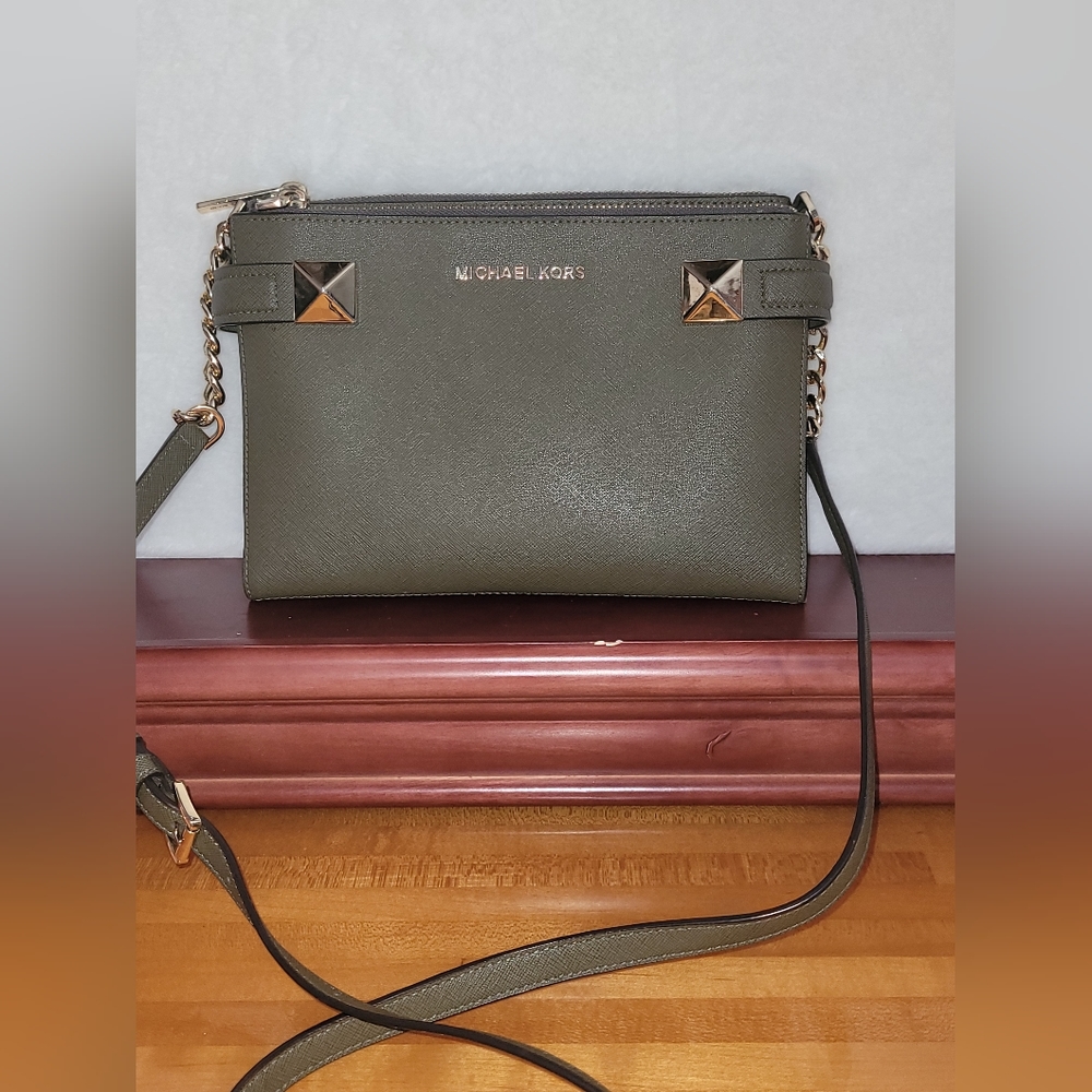 Michael Kors Karla Leather Crossbody Bag,  Army Green
